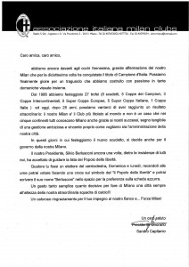 La lettera ai tifosi del Milan che chiede il voto per Silvio Berlusconi