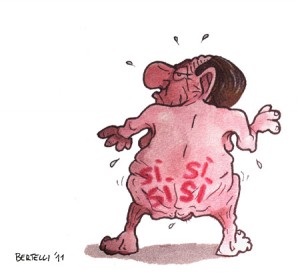 La vignetta di Matteo Bertelli sulle 4 sberle del Sì a Berlusconi