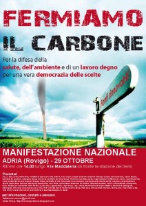 La locandina della manifestazione "Fermiamo il carbone" (Adria, 29 ottobre 2011)