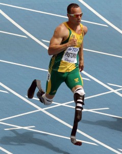 Oscar Pistorius, the first double amputee runner at the Olympic Games, London 2012