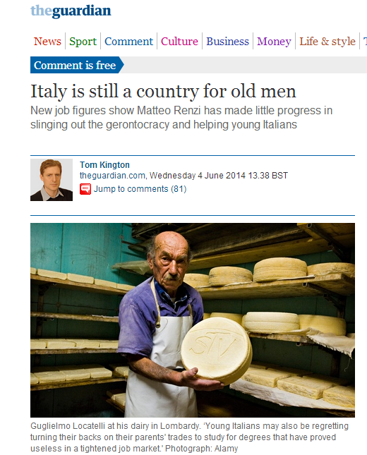 The Guardian 'L'Italia è un Paese per vecchi'